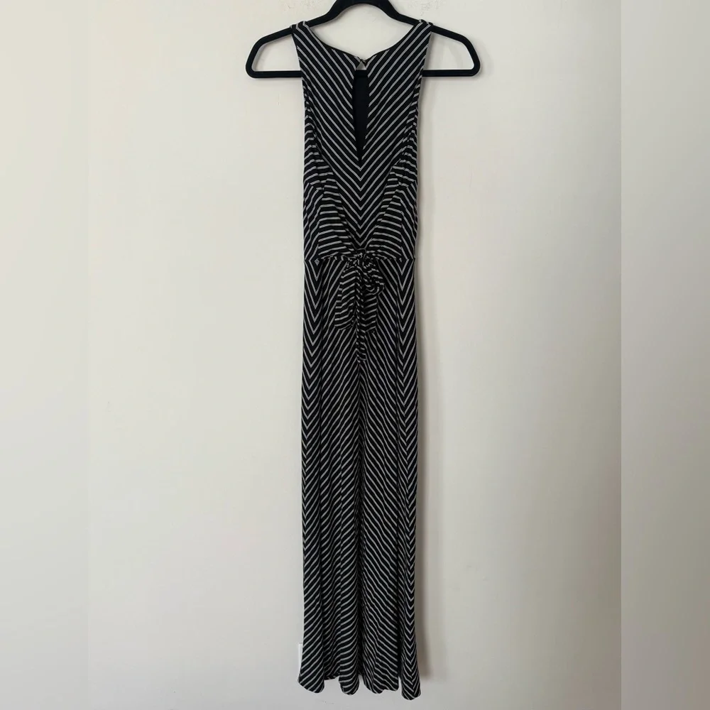 White House Black Market WHBM Black & White Striped Tie Front or Back Maxi Dress - Picture 4 of 12